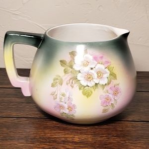 Vintage Ombre Green and Pink Flower Floral Pitcher